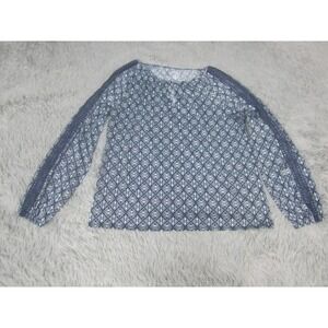 St.John's Bay Shirt Womens Medium Blue Long Sleeve Blouse Stretch Comfort